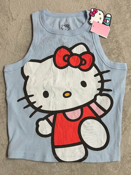 Hello Kitty Tops - NWT Sanrio Hello Kitty Light Blue Ribbed Crop Tank Top - Medium